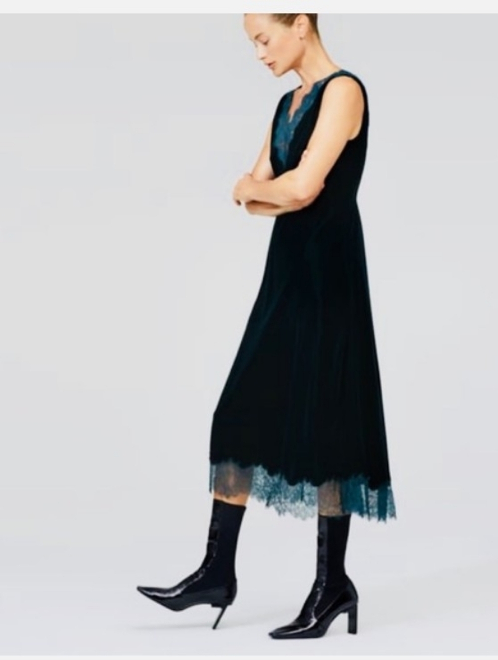 Zara Forest Green Velvet With Lace Trim Sz Small